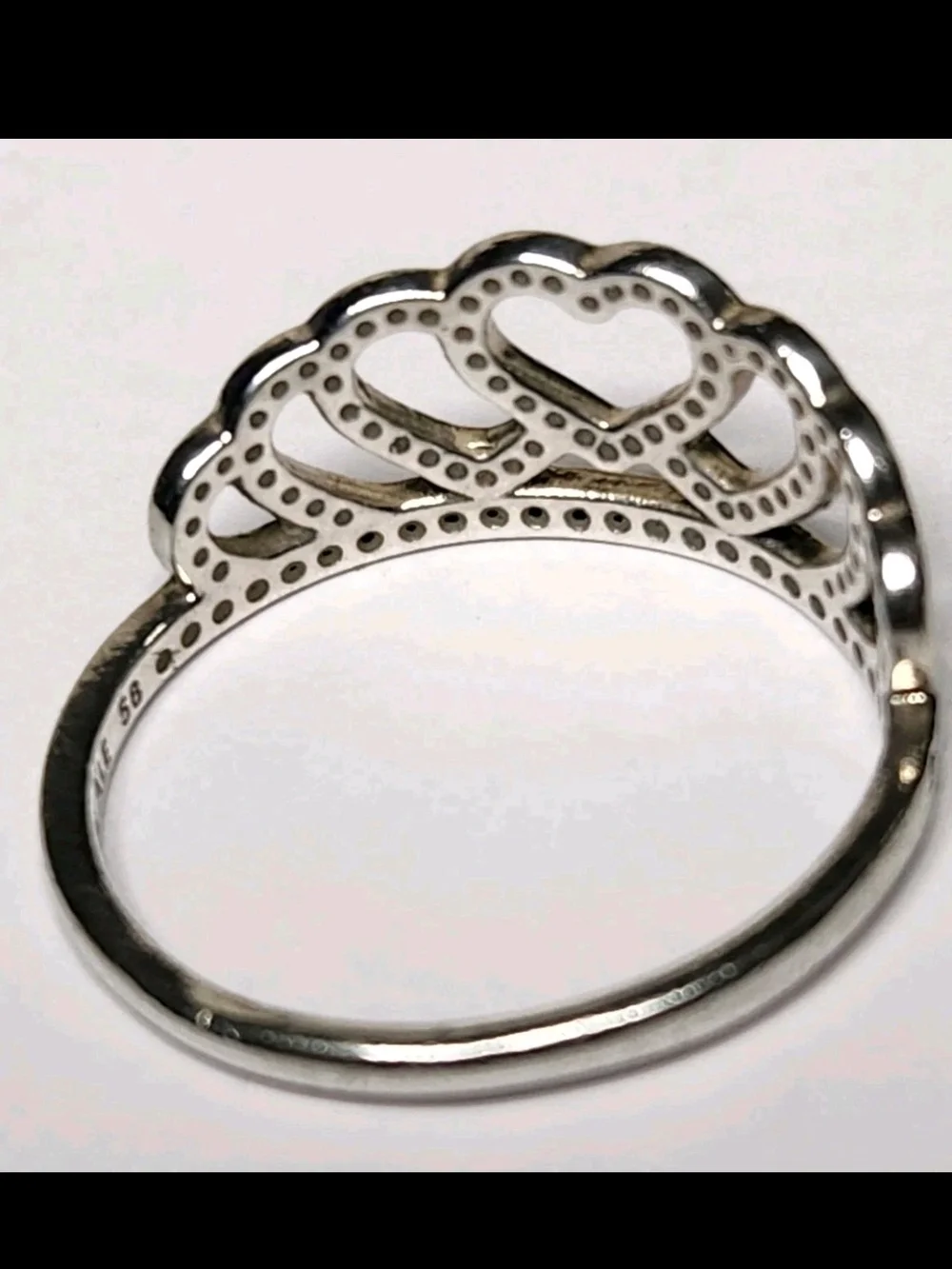 Pandora Delicate Sparkling Heart Tiara .925 ALE Sterling Silver Ring Size 8.5